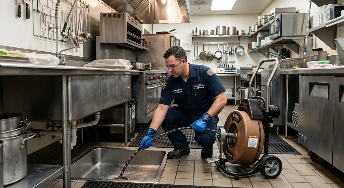 Commercial drain cleaning service in a restaurant kitchen in Suffield