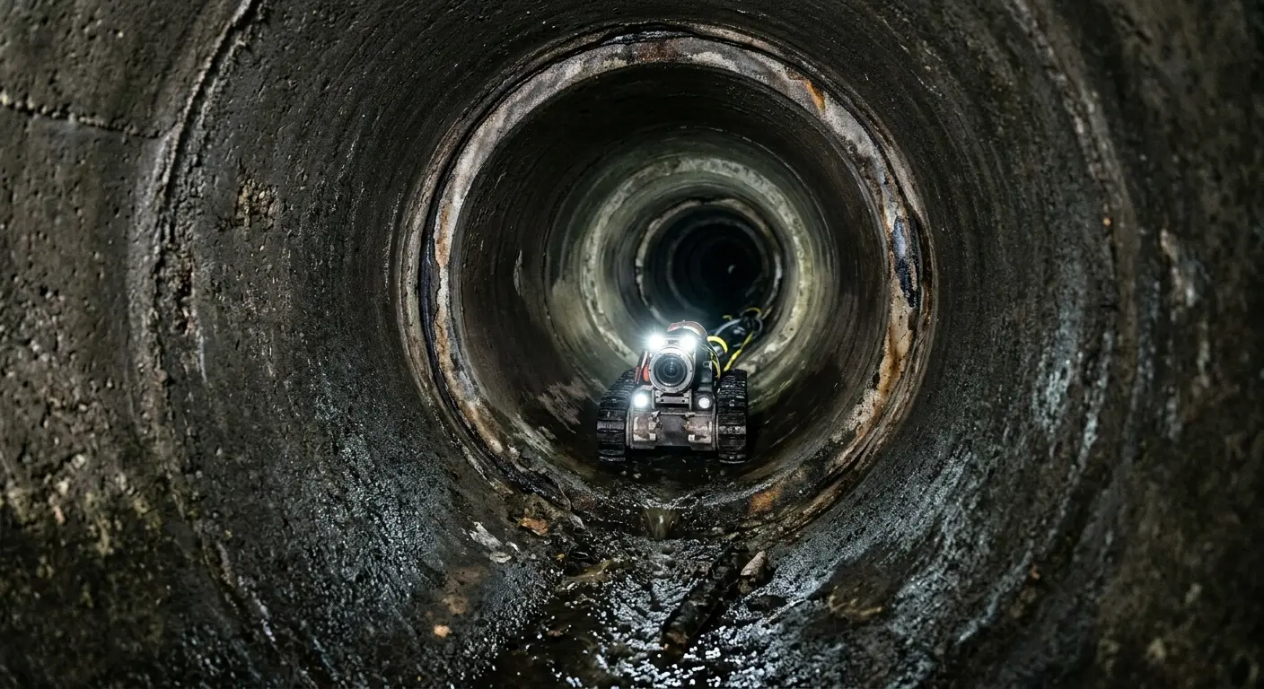 Robotic sewer camera inspecting pipe interior for Sewer Line Cleaning in Suffield