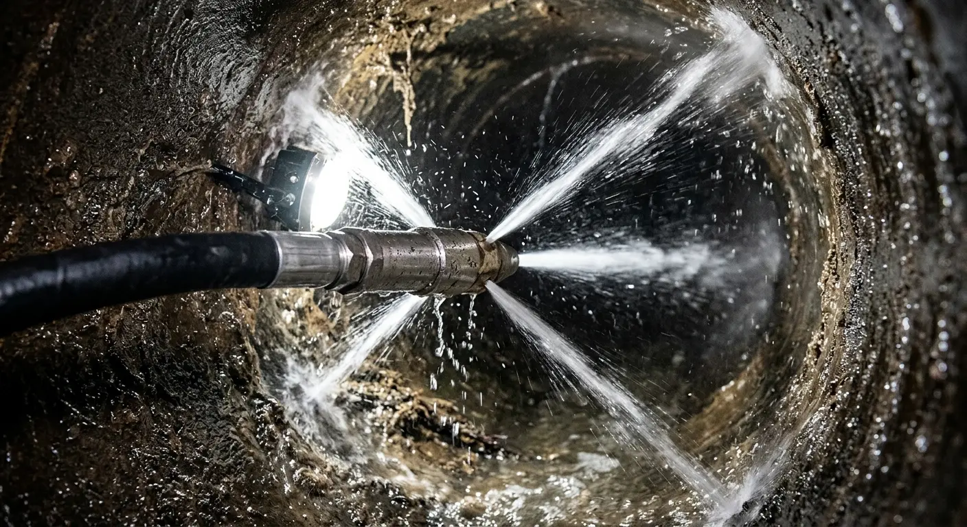 High-pressure hydro jetting nozzle cleaning sewer pipe for Storm Drain Cleaning in Suffield